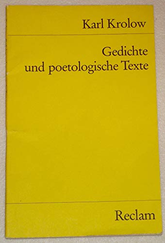 Stock image for GEDICHTE UND POETOLOGISCHE TEXTE for sale by German Book Center N.A. Inc.