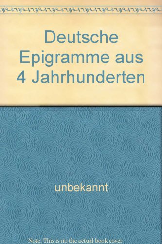 Beispielbild fr DEUTSCHE EPIGRAMME zum Verkauf von German Book Center N.A. Inc.