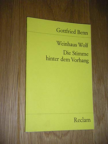 Imagen de archivo de WEINHAUS WOLF DIE STIMME HINTER DEM VORHANG a la venta por German Book Center N.A. Inc.