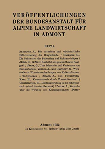 Beispielbild fr Verffentlichungen Der Bundesanstalt Fr Alpine Landwirtschaft in Admont zum Verkauf von Revaluation Books