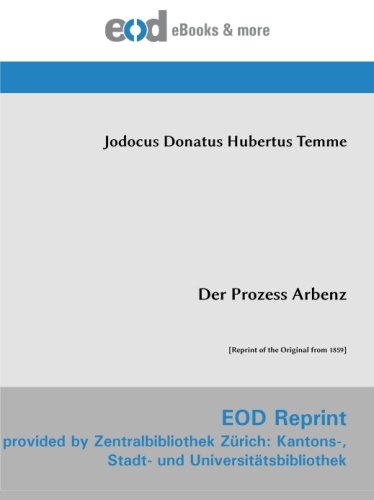 9783226011661: Der Prozess Arbenz: [Reprint of the Original from 1859]