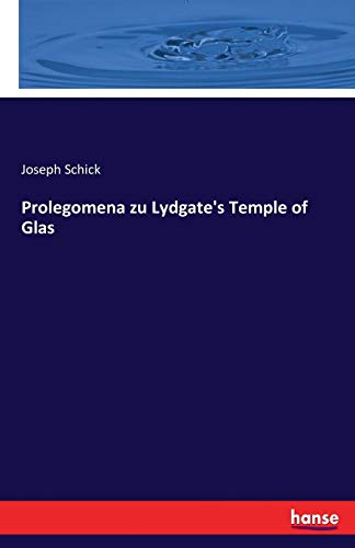 Stock image for Prolegomena zu Lydgate's Temple of Glas for sale by Ria Christie Collections