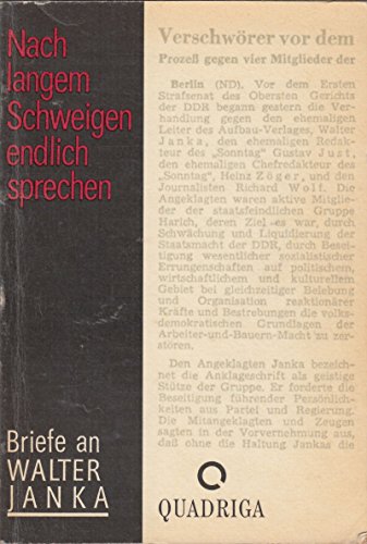 Beispielbild fr Nach langem Schweigen endlich sprechen. Briefe an Walter Janka. Hrsg. von Alfred Eichhorn / Andreas Reinhardt. zum Verkauf von Antiquariat Jrgen Lssig