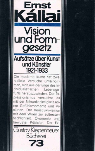 Beispielbild fr Vision und Formgesetz (Aufstze ber Kunst und Knstler von 1921 bis 1933) zum Verkauf von medimops