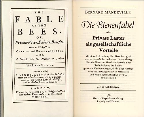 Beispielbild fr Die Bienenfabel oder Private Laster als gesellschaftliche Vorteile zum Verkauf von Thomas Dring - Verkauf von Bchern