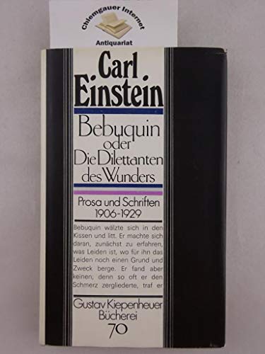 9783378003170: BEBUQUIN ODER DIE DILETTANTEN DES WUNDERS - Carl Einstein