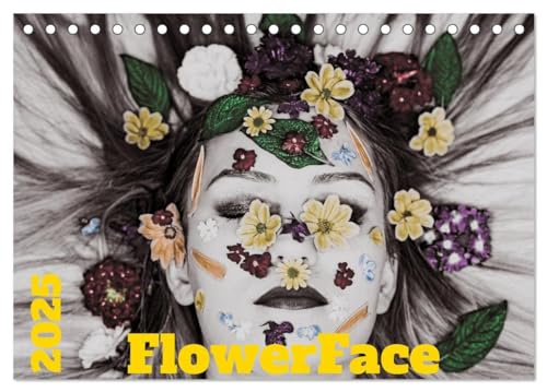 9783383955082: FlowerFace (Tischkalender 2025 DIN A5 quer), CALVENDO Monatskalender: Moderne bunte Art auf Schwarzweien Grund