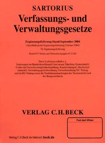 Verfassungs- und Verwaltungsgesetze 1. 76. Ergänzungslieferung - Sartorius, Carl