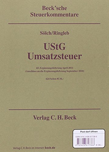 Stock image for Umsatzsteuergesetz 65. Ergnzungslieferung: Rechtsstand: 1. April 2011 for sale by Leserstrahl  (Preise inkl. MwSt.)
