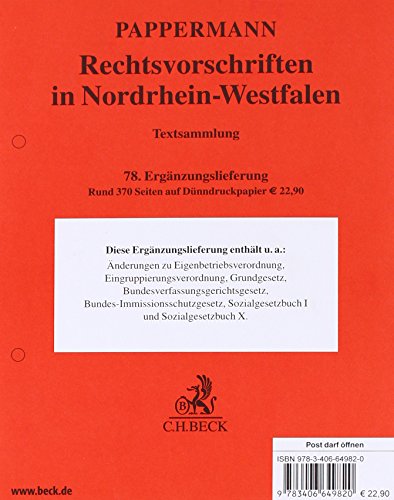 Rechtsvorschriften in Nordrhein-Westfalen. 78. Ergänzungslieferung