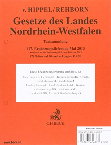 Gesetze des Landes Nordrhein-Westfalen. 117. Ergänzungslieferung: Rechtsstand: 1. Mai 2013