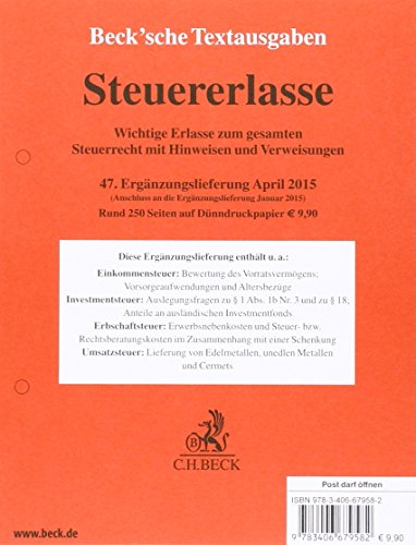 9783406679582: Steuererlasse 47. Ergnzungslieferung: Rechtsstand: 30. April 2015