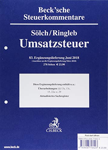 Stock image for Umsatzsteuergesetz 83. Ergnzungslieferung: Rechtsstand: Juni 2018 for sale by medimops