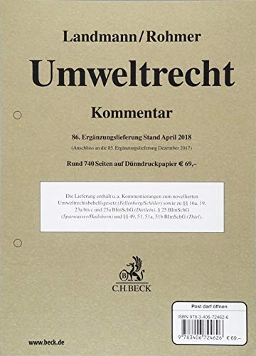 Stock image for Umweltrecht 86. Ergnzungslieferung : Rechtsstand: 1. April 2018 for sale by Buchpark