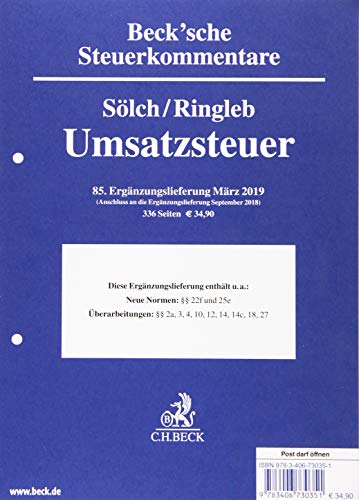 Stock image for Umsatzsteuergesetz 85. Ergnzungslieferung: Rechtsstand: Mrz 2019 for sale by medimops