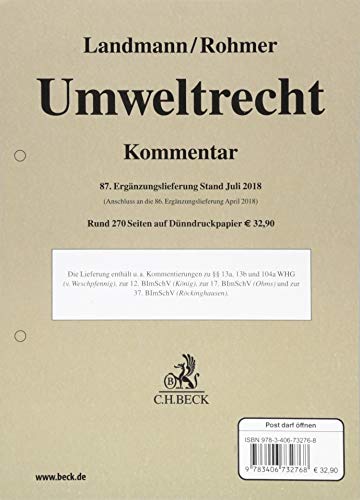 Stock image for Umweltrecht 87. Ergnzungslieferung : Rechtsstand: 1. Juli 2018 for sale by Buchpark