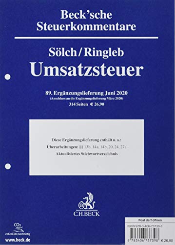 Stock image for Umsatzsteuergesetz 89. Ergnzungslieferung: Rechtsstand: Juni 2020 for sale by medimops