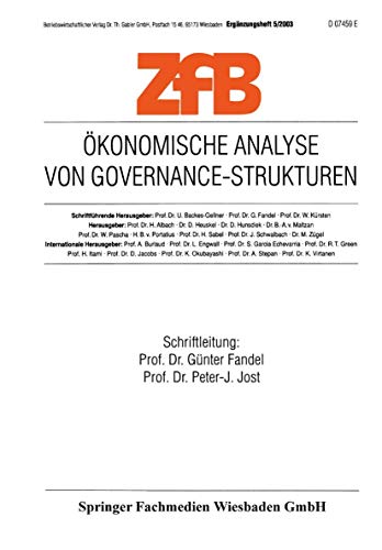 9783409124508: konomische Analyse von Governance-Strukturen (ZfB Special Issue, 5) (German Edition)