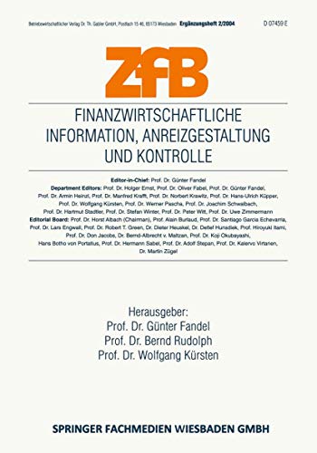 Beispielbild fr Finanzwirtschaftliche Information, Anreizgestaltung und Kontrolle (ZfB Special Issue) zum Verkauf von medimops