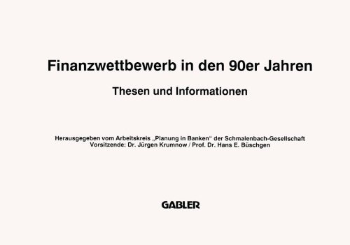 9783409140379: Finanzwettbewerb in den 90er Jahren. Thesen und Informationen