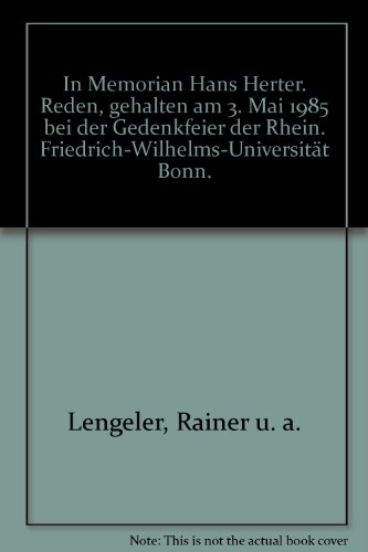 In memoriam Hans Herter : Reden. Alma mater : Beiträge zur Geschichte der Universität Bonn Nr. 63.
