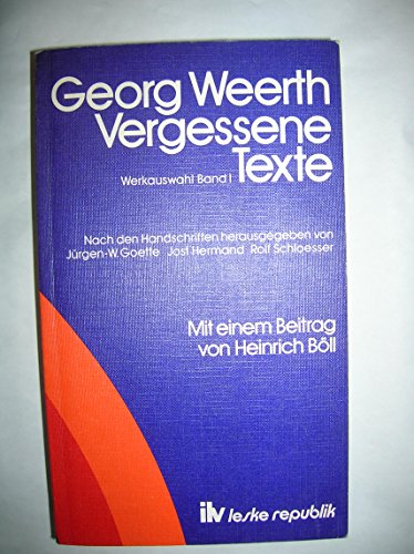 Beispielbild fr Vergessene Texte. Werkauswahl I zum Verkauf von medimops