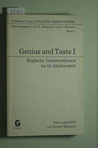 Beispielbild fr Genius and Taste 1, Band 3 (Taschenbuch) von Hrsg. Mainusch / Mertner (Autor) zum Verkauf von Nietzsche-Buchhandlung OHG