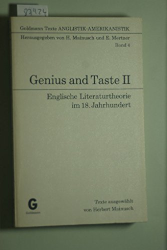 Imagen de archivo de Genius and Taste 2, Band 4 (Taschenbuch) von Hrsg. Mainusch / Mertner (Autor) a la venta por Nietzsche-Buchhandlung OHG