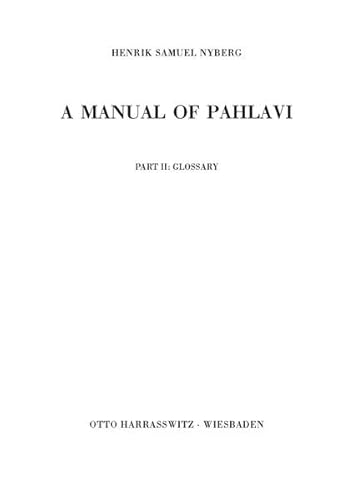 9783447015806: A Manual of Pahlavi: Glossary (German Edition)