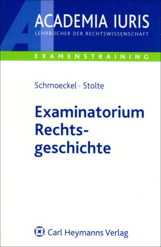 Examinatorium Rechtsgeschichte von Mathias Schmoeckel (Autor), Stefan Stolte (Autor) Academia Iuris - Examenstraining Das Werk behandelt umfassend diejenigen Probleme, deren Beherrschung für das Examen notwendig ist und zeigt die Zusammenhänge dieses Rechtsgebietes auf. Das Werk hat einen Umfang von ca. 200 Seiten, auf denen insgesamt 43 Autoren ausgewählte rechtshistorische Themen behandeln. Die Autoren sind alle wissenschaftliche Mitarbeiter und Assistenten an rechtshistorischen Lehrstühlen im deutschsprachigen Raum. Aus ihrer Erfahrung wissen sie, was der Prüfer wichtig findet, und welche Probleme und Fakten in der Regel nur von den Studenten erwartet werden, die das Fach Rechtsgeschichte tiefgehender studieren möchten. Abgeschlossen werden die jeweiligen Kapitel durch umfassende Literaturhinweise. Prof. Mathias Schmoeckel lehrt Rechtsgeschichte und Zivilrecht an der Universität Bonn. Stefan Stolte ist Rechtsreferendar und Wissenschaftlicher Mitarbeiter am Institut für Deutsche und - Mathias Schmoeckel (Autor), Stefan Stolte (Autor)