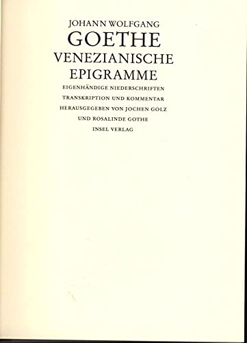 9783458169178: Venezianische Epigramme: Eigenhndige Niederschriften, Transkriptionen und Kommentar
