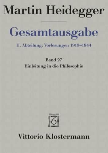 9783465031451: Martin Heidegger, Einleitung in Die Philosophie - Wintersemester 1928/29