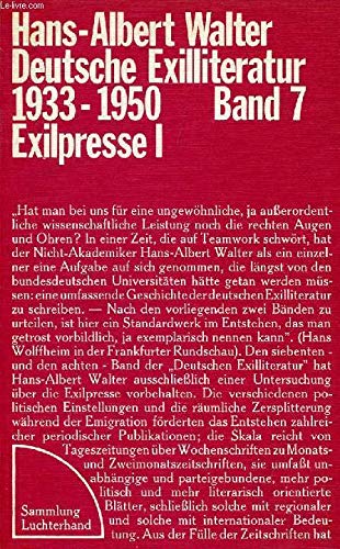 Stock image for Deutsche Exilliteratur 1933 - 1950.Band 7 - Exilpresse I. SL136 for sale by Hylaila - Online-Antiquariat