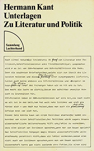 Stock image for Unterlagen. Zu Literatur und Politik for sale by German Book Center N.A. Inc.