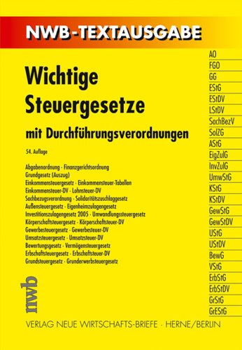 Beispielbild fr Wichtige Steuergesetze. Mit Durchführungsverordnungen zum Verkauf von tomsshop.eu