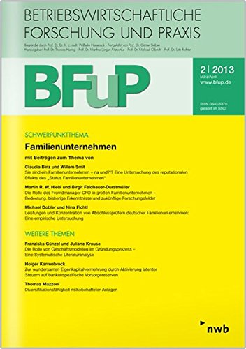 Imagen de archivo de Betriebswirtschaftliche Forschung und Praxis (BFuP), Heft 2/2013 : Familienunternehmen a la venta por medimops