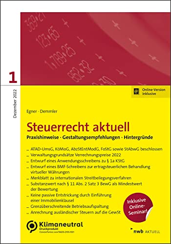 Stock image for Steuerrecht aktuell 1/2022 Praxishinweise Gestaltungsempfehlungen Hintergrnde for sale by Buchpark