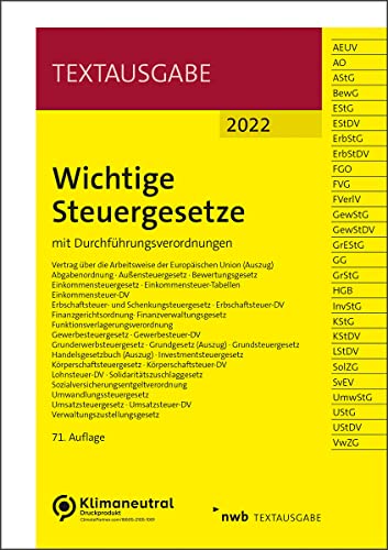 Stock image for Wichtige Steuergesetze: mit Durchfhrungsverordnungen. (Textausgabe) for sale by medimops