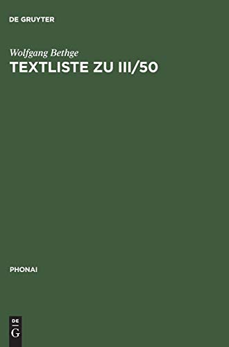 9783484230125: Textliste zu III/50: Festschrift Fr Eberhard Zwirner. Teil I: 14 (Phonai)