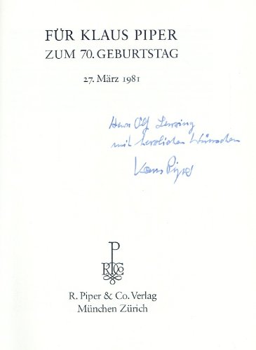 Beispielbild fr Fr Klaus Piper zum 70. Geburtstag. 27. Mrz 1981 zum Verkauf von Antiquariaat Schot