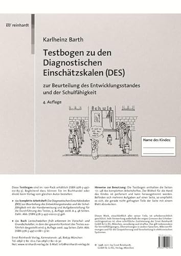 Testbogen zu den Diagnostischen Einschätzskalen (DES) zur Beurteilung des Entwicklungsstandes und der Schulfähigkeit. - Barth, Karlheinz