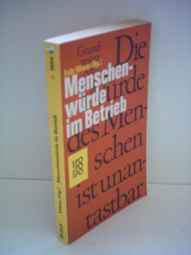 Beispielbild fr Menschenwrde im Betrieb zum Verkauf von Bernhard Kiewel Rare Books