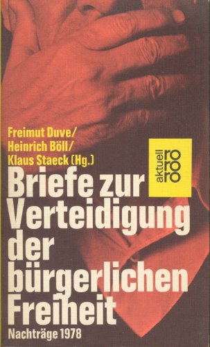 Imagen de archivo de Briefe zur Verteidigung der brgerlichen Freiheit: Nachtrge 1978 a la venta por Bernhard Kiewel Rare Books