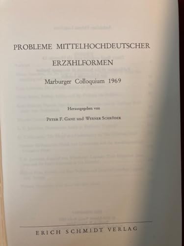 9783503007066: Probleme mittelhochdeutscher Erzhlformen. Marburger Colloquium 1969