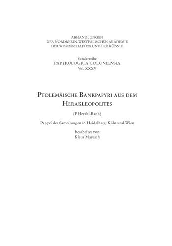 Beispielbild fr Ptolemische Bankpapyri aus dem Herakleopolites. zum Verkauf von SKULIMA Wiss. Versandbuchhandlung