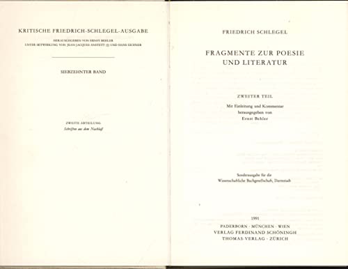 9783506778178: Friedrich Schlegel - Kritische Ausgabe seiner Werke: Fragmente zur Poesie und Literatur: Zweiter Teil: Bd 17