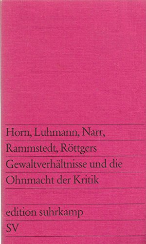 Beispielbild fr Gewaltverhltnisse und die Ohnmacht der Kritik. Mit Beitrgen von Klaus Horn [u. a.] Herausgegeben von Otthein Rammstedt. zum Verkauf von Antiquariat KAMAS