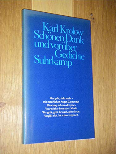 Imagen de archivo de Schonen Dank und voruber: Gedichte (German Edition) a la venta por Better World Books Ltd