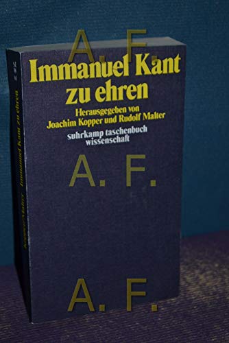 Immanuel Kant zu ehren (Suhrkamp Taschenbuch Wissenschaft) (German Edition) (9783518076613) by Kopper, Joachim