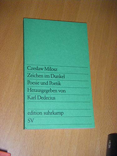 9783518109953: Zeichen im Dunkel: Poesie und Poetik: 995